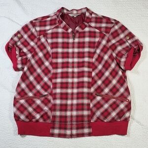 American Eagle AE Sport Red Plaid Short Sleeve Zip Up Jacket